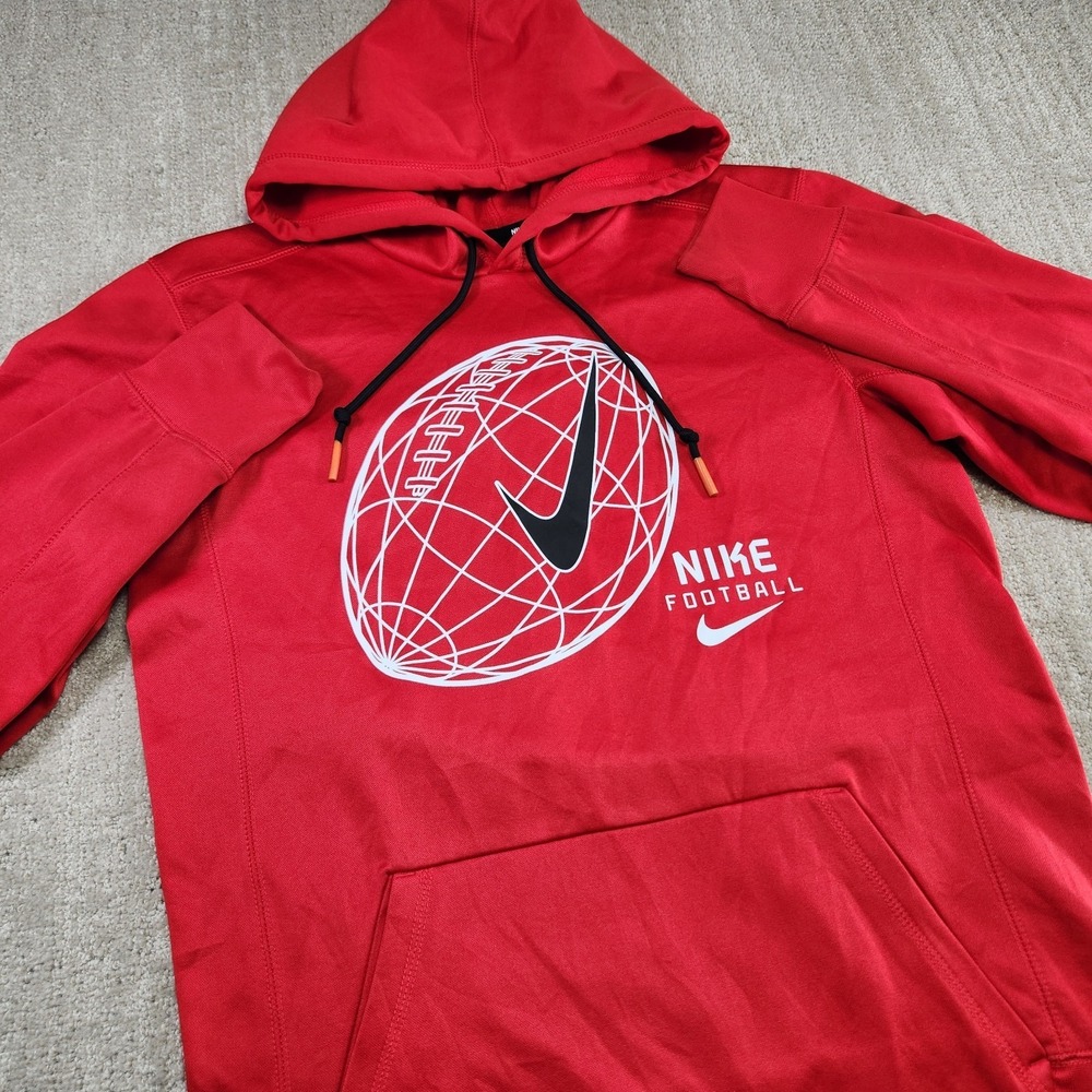 Nike Football Hoodie Men Small Therma Fleece Red Dri Fit Sweatshirt Training